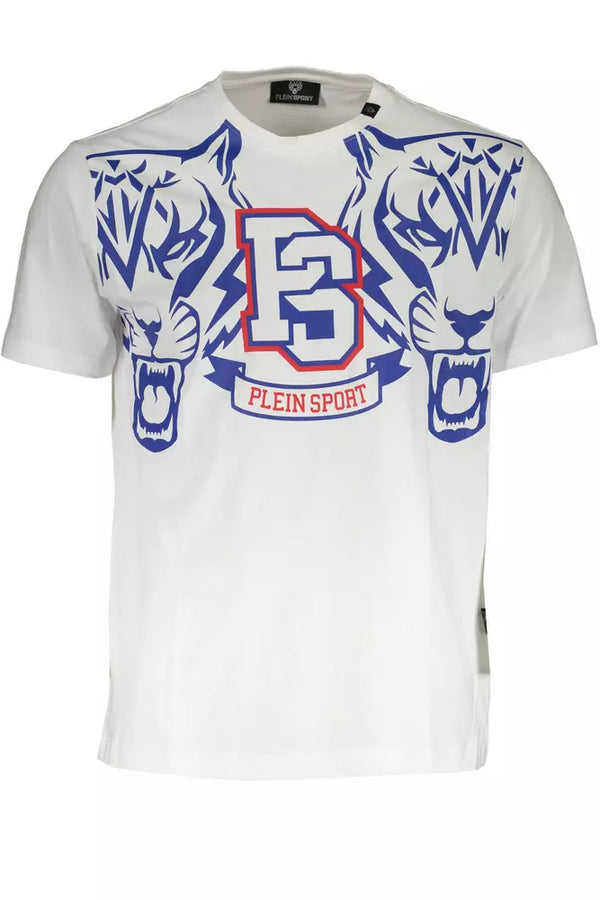 Plein Sport Sleek White Crew Neck Tee with Bold Print