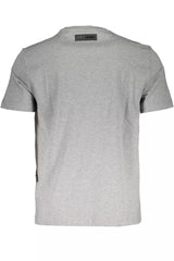 Plein Sport Sleek Gray Cotton Crew Neck Tee with Logo Print