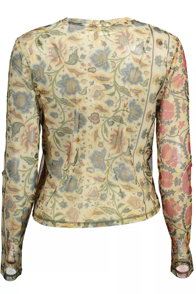 Desigual Elegant Beige Long Sleeve Printed T-Shirt