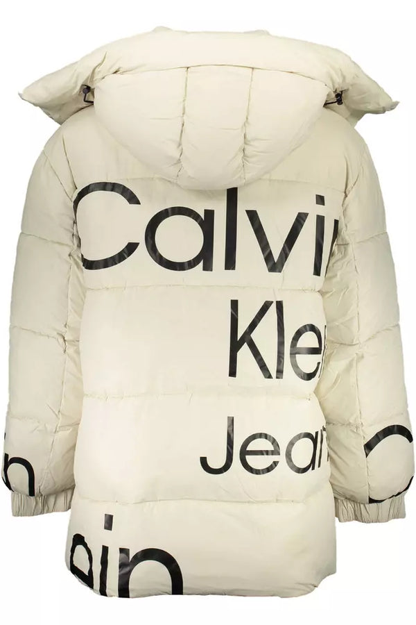 Calvin Klein Elegant Beige Long-Sleeved Jacket with Removable Hood