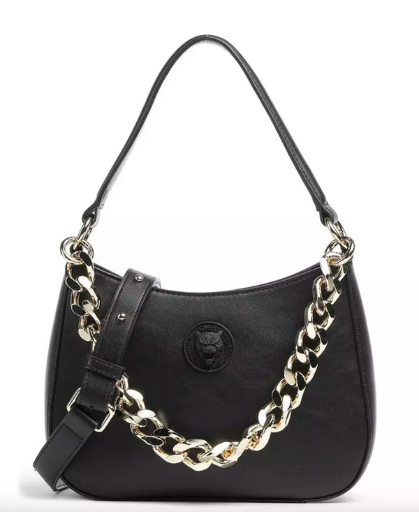 Plein Sport Elegant Faux Leather Shoulder Bag with Gold Chain