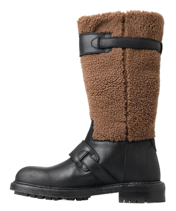 Dolce & Gabbana Black Shearling Leather Long Boots