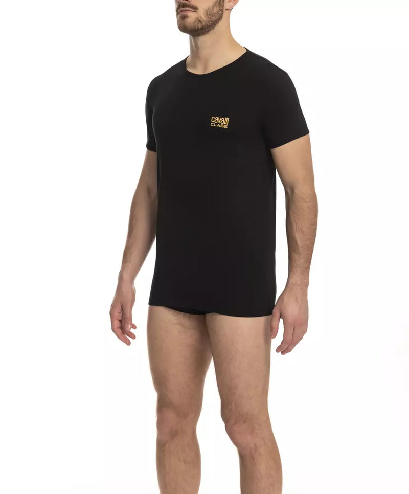 Cavalli Class Black Cotton Men T-Shirt