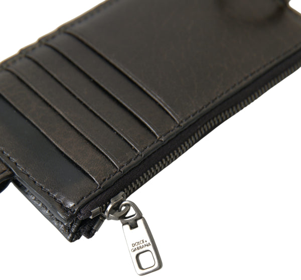 Dolce & Gabbana Elegant Black Leather Lanyard Cardholder