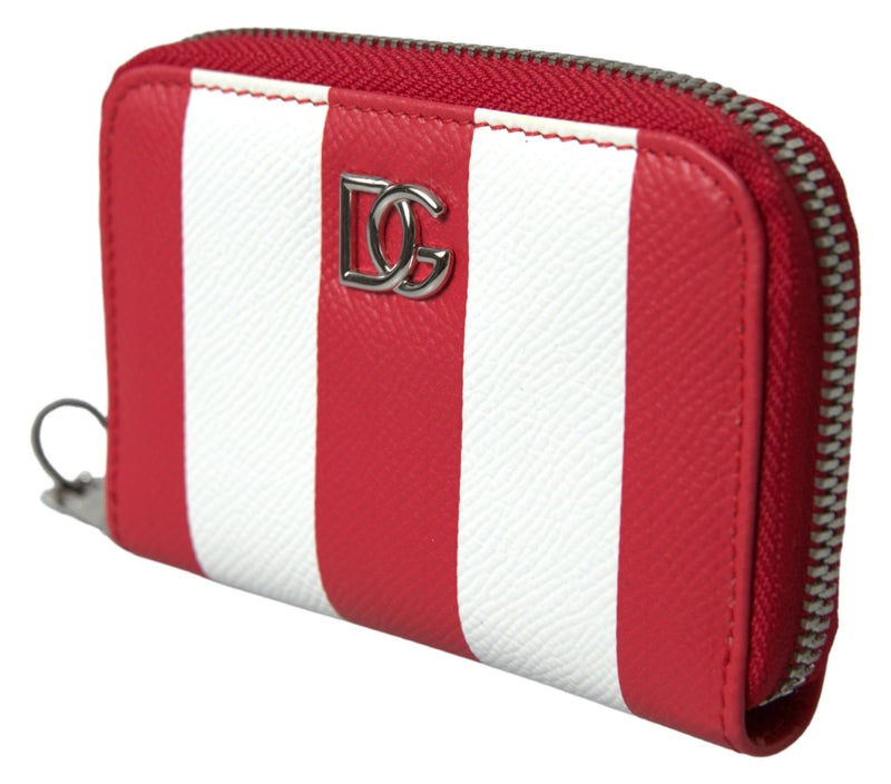 Dolce & Gabbana Elegant Continental Zip Wallet - Red & White Leather