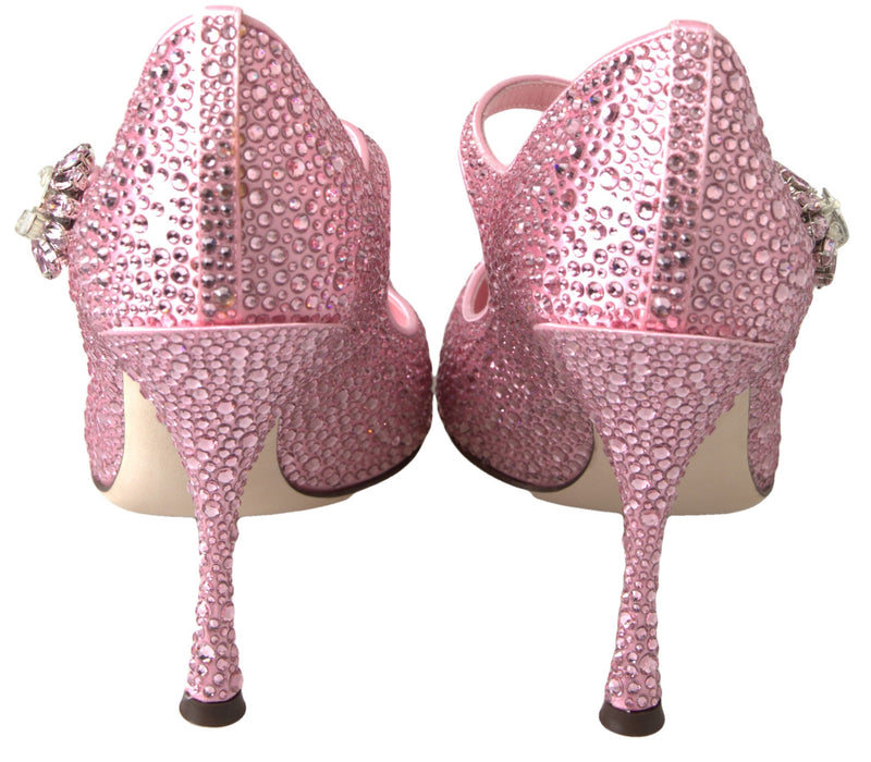 Dolce & Gabbana Pink Crystal Brooch Mary Jane Stilettos