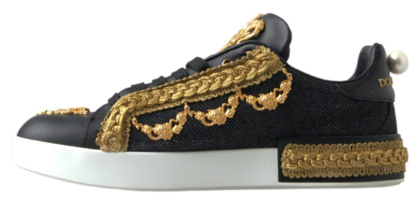 Dolce & Gabbana Elegant Portofino Sneakers in Black & Gold