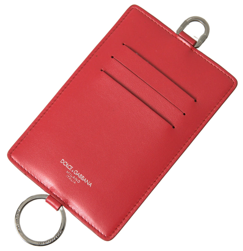 Dolce & Gabbana Elegant Red Leather Lanyard Card Holder