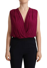 PINKO Elegant Plum V-Neck Sleeveless Bodysuit