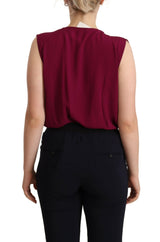 PINKO Elegant Plum V-Neck Sleeveless Bodysuit