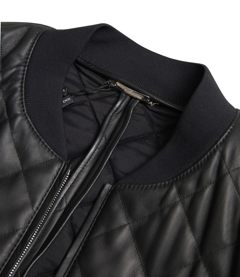 Dolce & Gabbana Elegant Black Leather Bomber Jacket