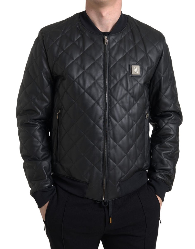 Dolce & Gabbana Elegant Black Leather Bomber Jacket