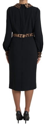 Dolce & Gabbana Elegant Black Midi Sheath Dress with Collar