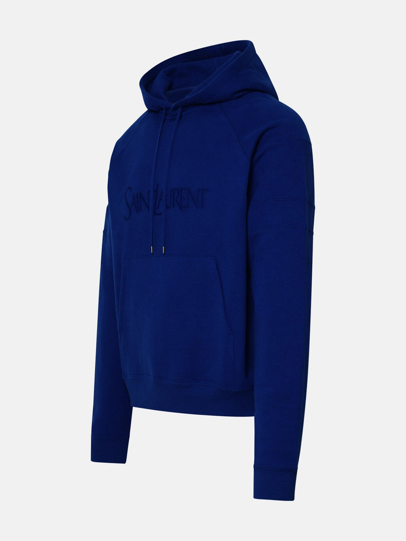 Saint Laurent Chic Blue Cotton Hoodie with Embroidered Logo