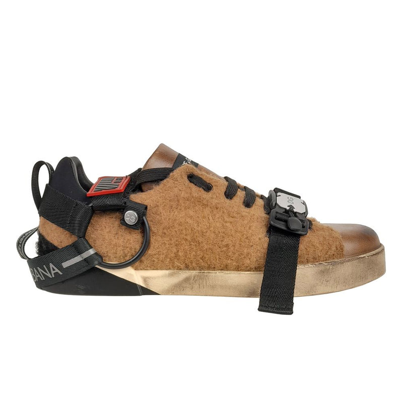 Dolce & Gabbana Elegant Low-Top Leather Wool Sneakers in Brown