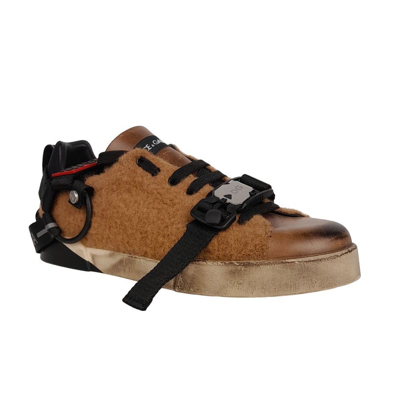 Dolce & Gabbana Elegant Low-Top Leather Wool Sneakers in Brown