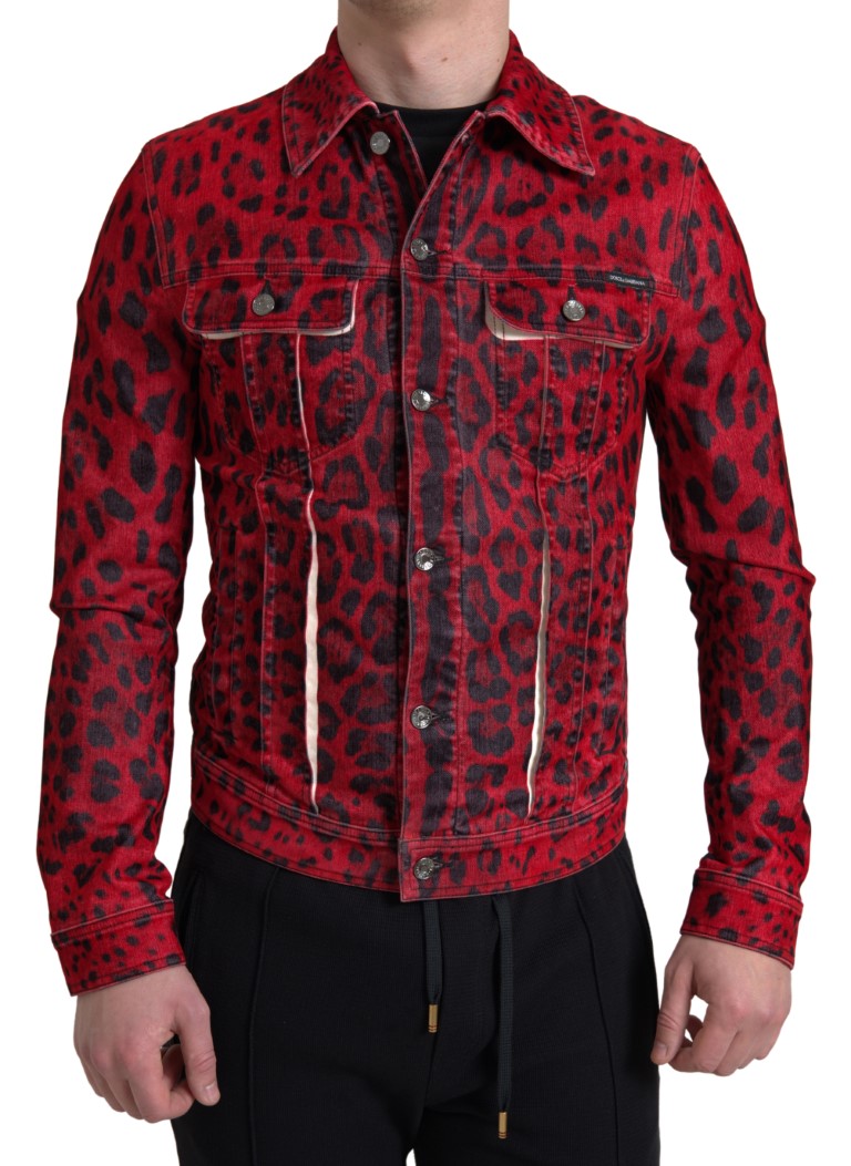 Dolce & Gabbana Vibrant Red Leopard Print Denim Jacket