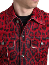 Dolce & Gabbana Vibrant Red Leopard Print Denim Jacket