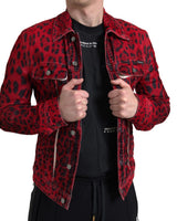 Dolce & Gabbana Vibrant Red Leopard Print Denim Jacket