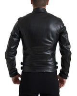 Dolce & Gabbana Sleek Black Leather Biker Jacket