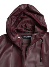 Dolce & Gabbana Elegant Bordeaux Leather Hooded Jacket