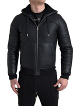 Dolce & Gabbana Elegant Black Leather Full Zip Hoodie