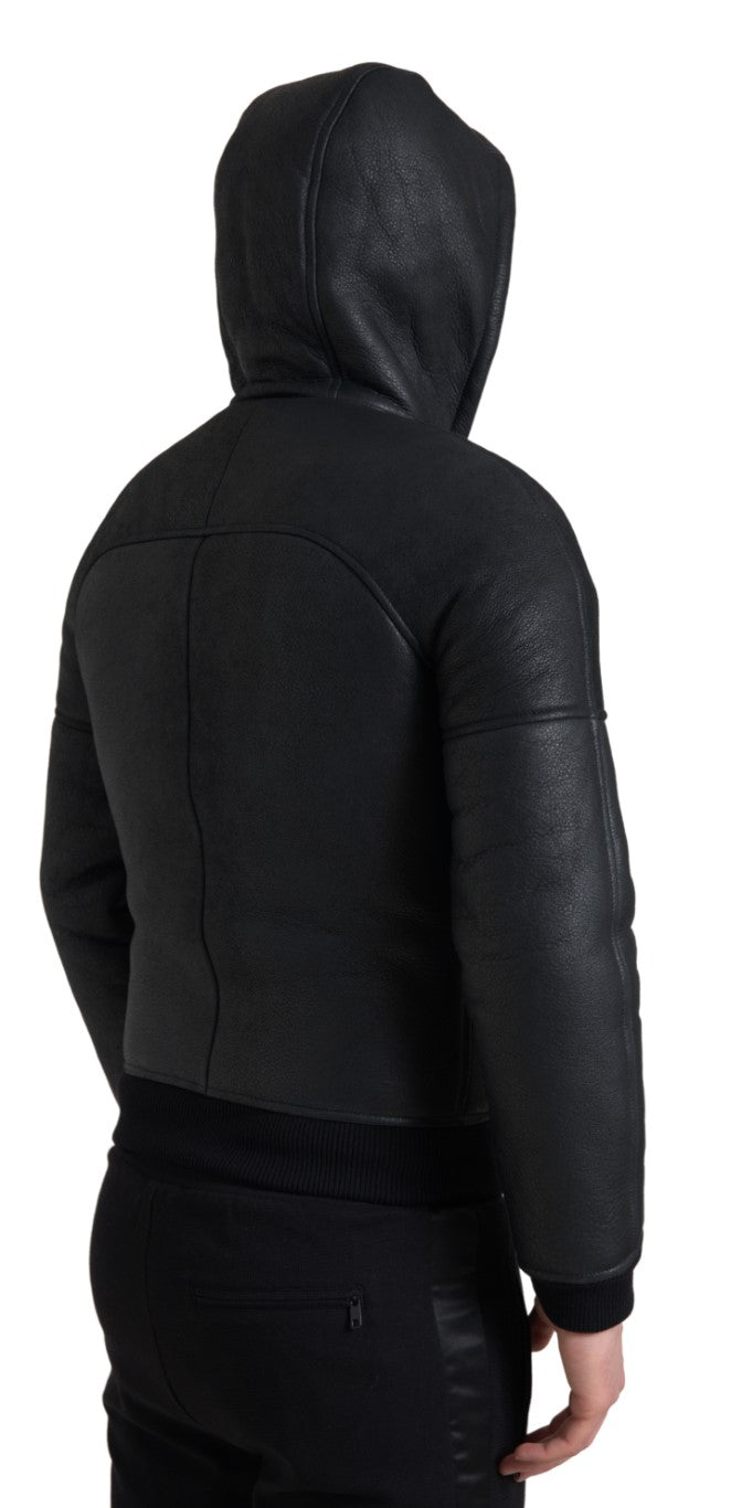 Dolce & Gabbana Elegant Black Leather Full Zip Hoodie