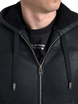 Dolce & Gabbana Elegant Black Leather Full Zip Hoodie