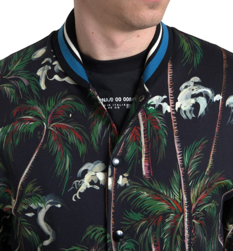 Dolce & Gabbana Chic Black Palm Tree Bomber Sweatshirt