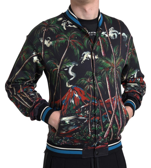 Dolce & Gabbana Chic Black Palm Tree Bomber Sweatshirt