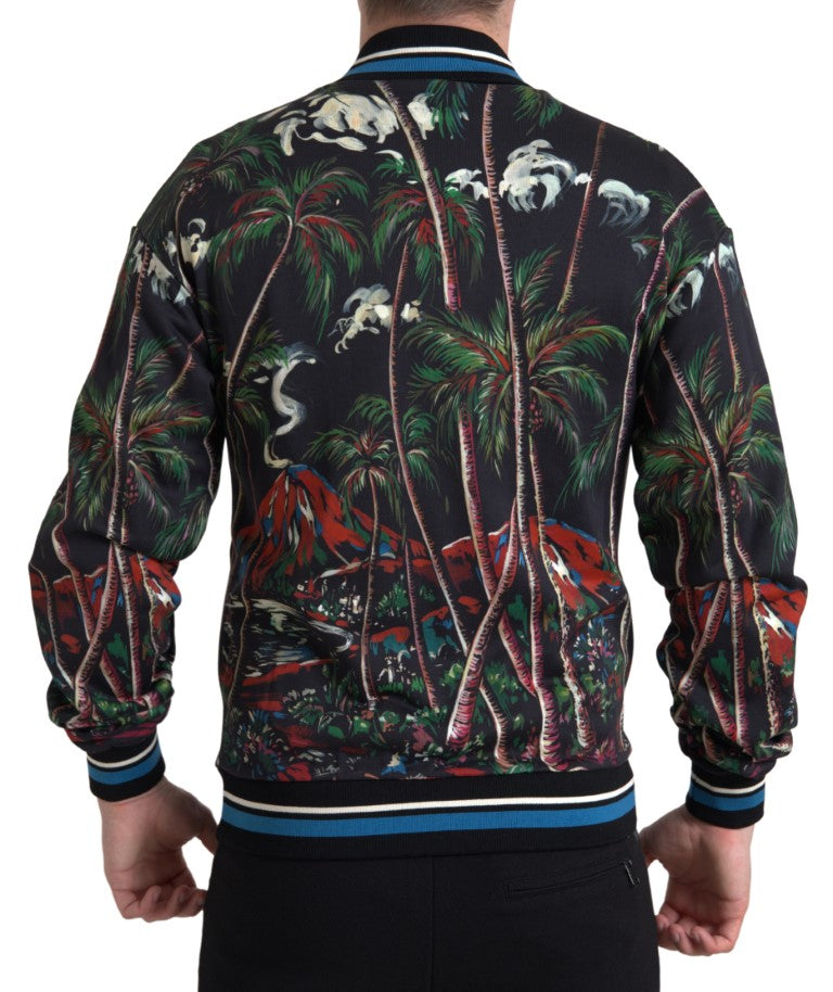 Dolce & Gabbana Chic Black Palm Tree Bomber Sweatshirt