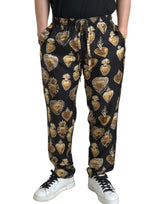 Dolce & Gabbana Elegant Silk Joggers with Heart Print