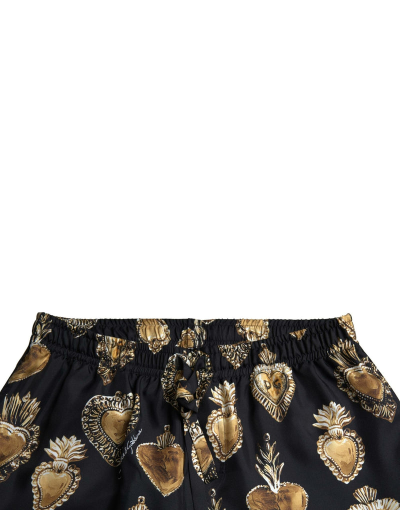 Dolce & Gabbana Elegant Silk Joggers with Heart Print