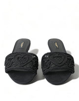 Dolce & Gabbana Elegant Black Heart Embroidery Slide Sandals