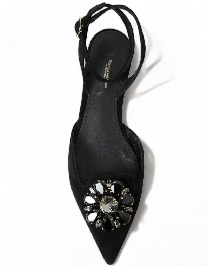 Dolce & Gabbana Suede Crystal Point-Toe Flats Slingbacks