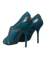 Dolce & Gabbana Teal Suede Peep Toe Heels Pumps