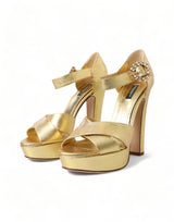 Dolce & Gabbana Gold Crystal-Embellished Leather Sandals