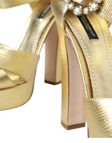 Dolce & Gabbana Gold Crystal-Embellished Leather Sandals