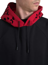 Dolce & Gabbana Elegant Black Leopard Print Cotton Hoodie