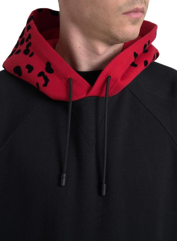 Dolce & Gabbana Elegant Black Leopard Print Cotton Hoodie