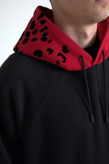 Dolce & Gabbana Elegant Black Leopard Print Cotton Hoodie