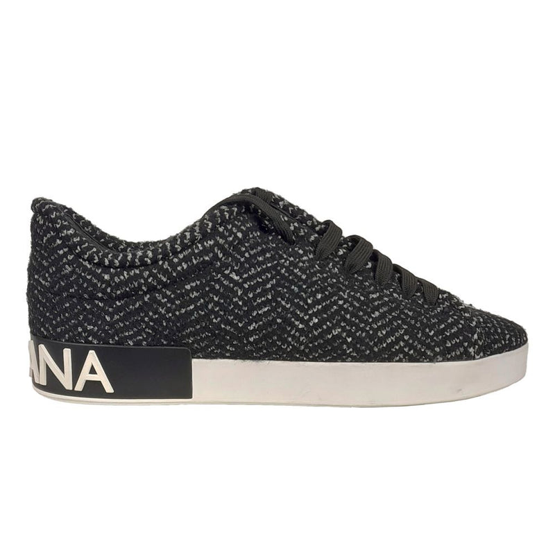 Dolce & Gabbana Sleek Black Knit Sneakers with Leather Accents