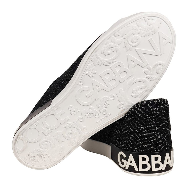 Dolce & Gabbana Sleek Black Knit Sneakers with Leather Accents