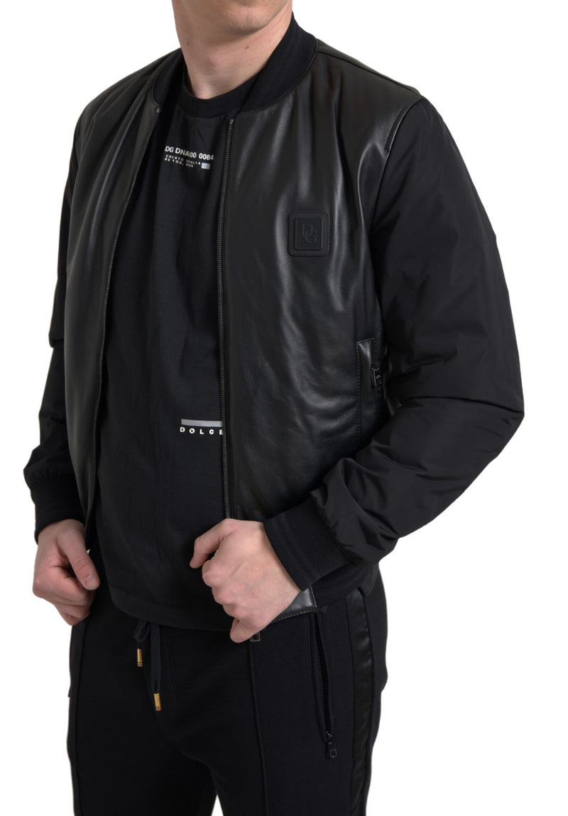 Dolce & Gabbana Sleek Black Leather Bomber Jacket