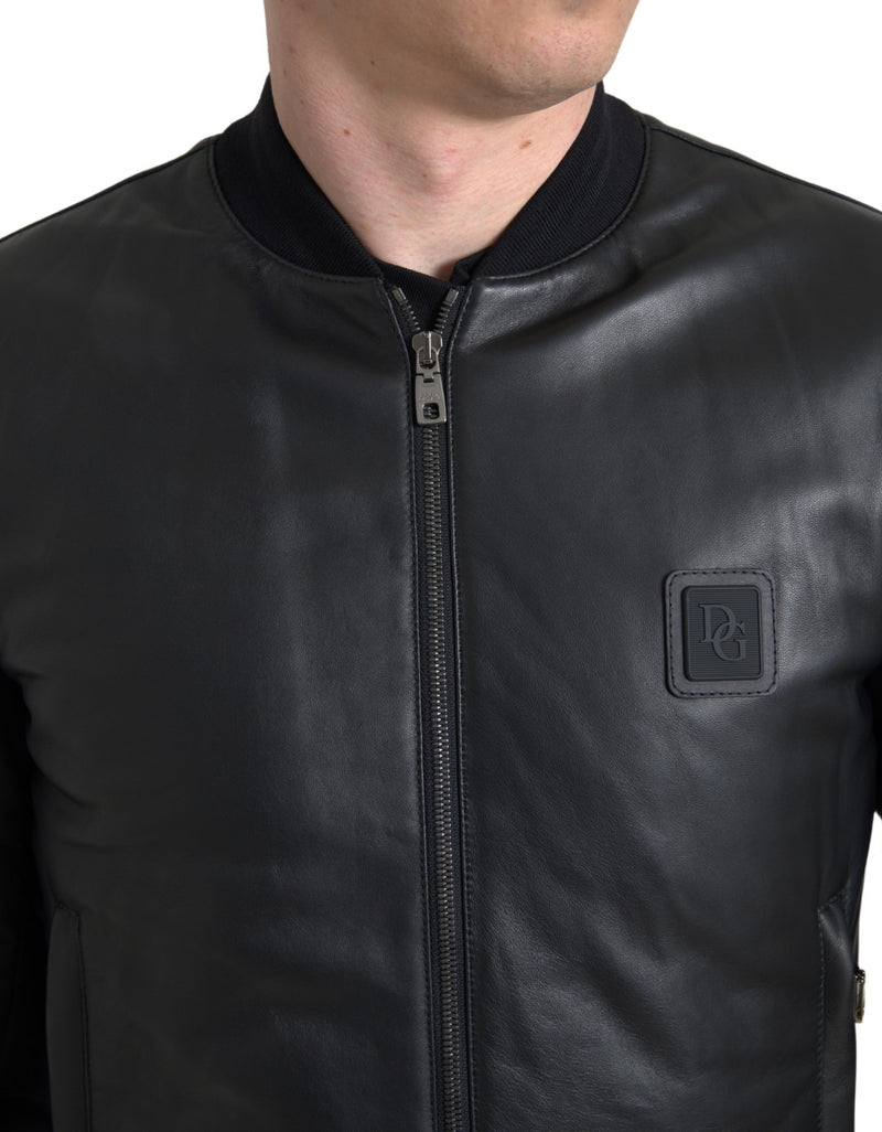 Dolce & Gabbana Sleek Black Leather Bomber Jacket