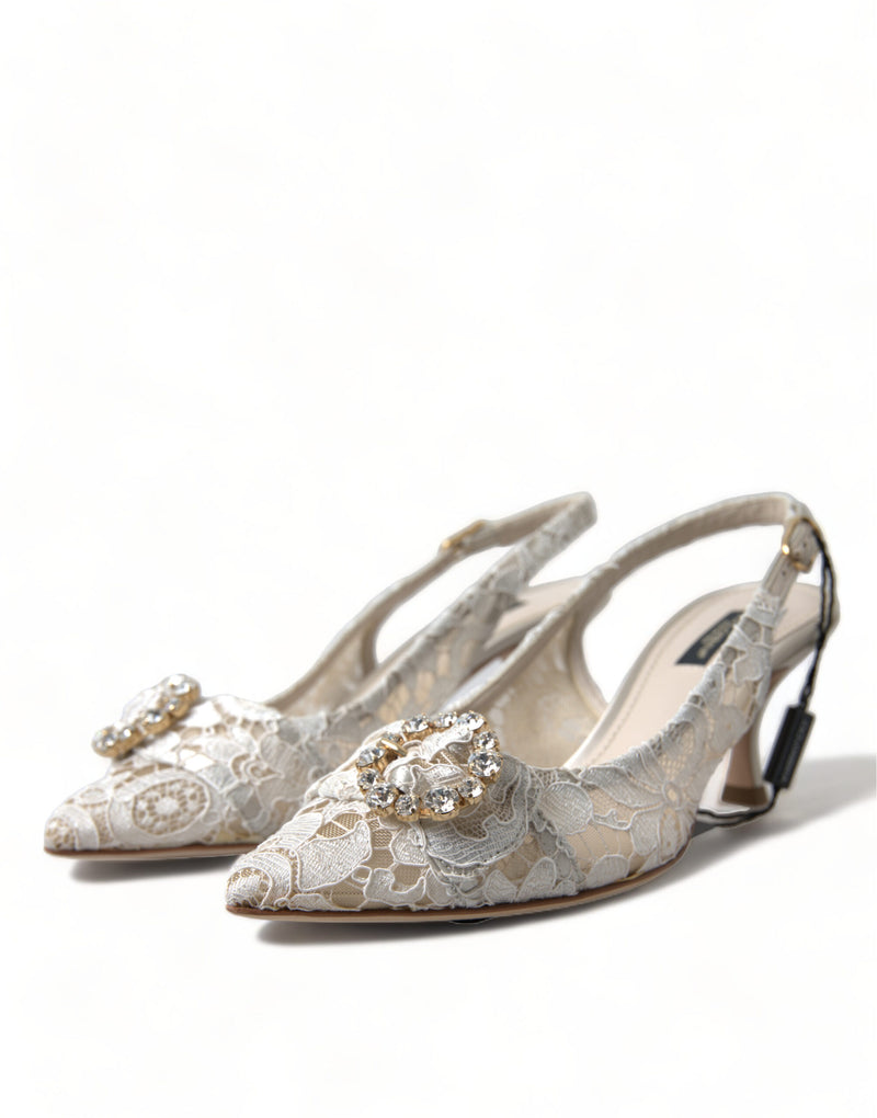 Dolce & Gabbana Elegant Lace Slingback Pumps with Crystal Accents