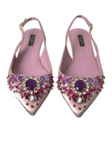 Dolce & Gabbana Pink Crystal Embellished Silk Slingback Heels