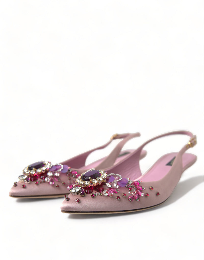 Dolce & Gabbana Pink Crystal Embellished Silk Slingback Heels