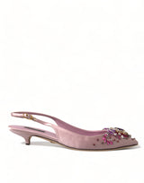 Dolce & Gabbana Pink Crystal Embellished Silk Slingback Heels