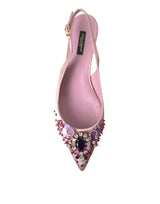 Dolce & Gabbana Pink Crystal Embellished Silk Slingback Heels